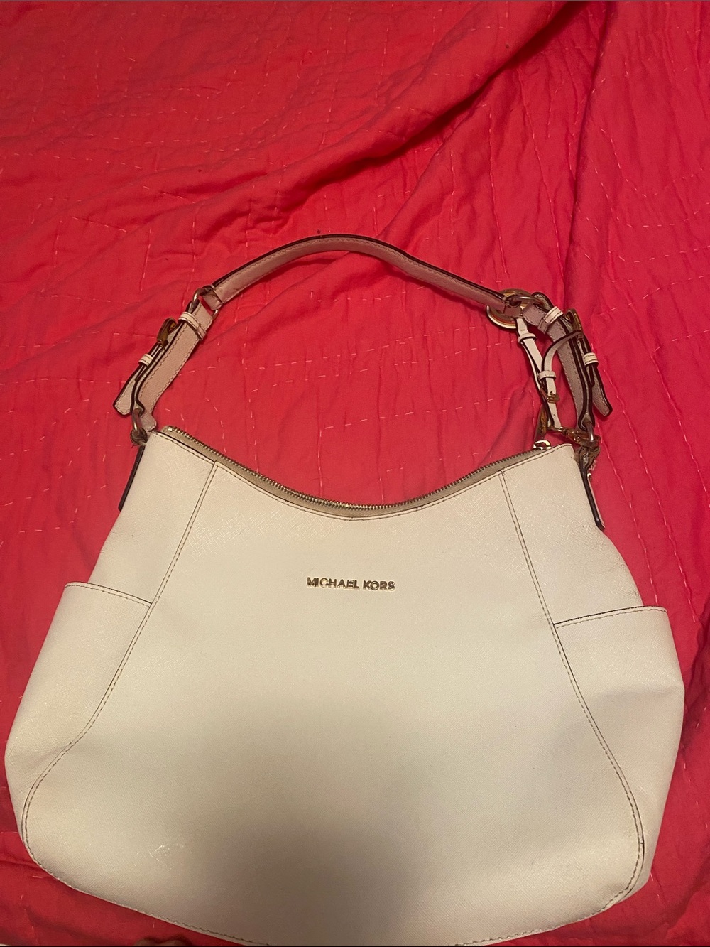 Michael Kors Ivory-Cream Leather Shoulder Hobo with Gold Hardware